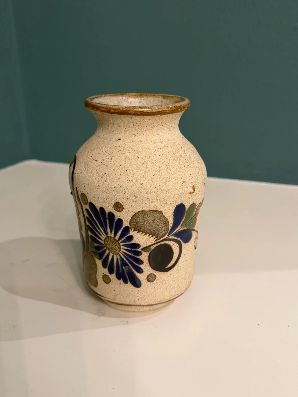 Vintage Tonala Mexican Pottery Vase Floral 6”